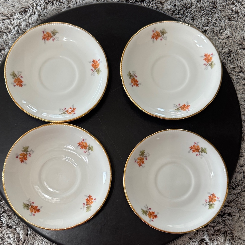 Winterling Bovaria Germany Autumn Leaves Set of 4 Saucers 6" Gold Trim Porcelain